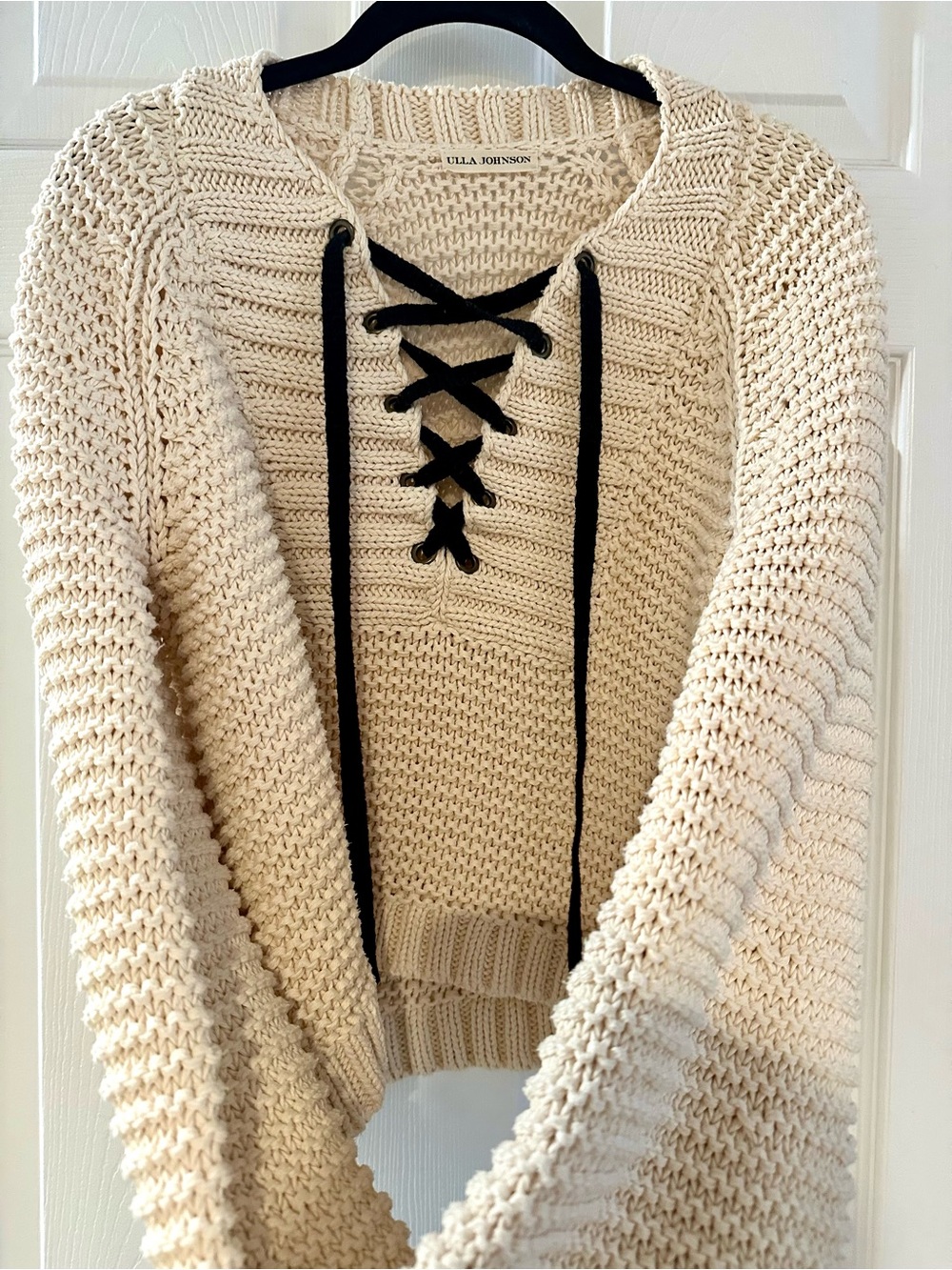 Ulla Johnson Marland Lace Up Chunky Knit Sweater Cream Black Small - Picture 8 of 12